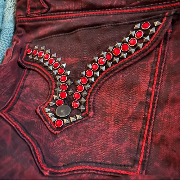 TheSaintsSinphony OOAK Distressed Studded Studded Moto Denim Shorts - Picture 8 of 11